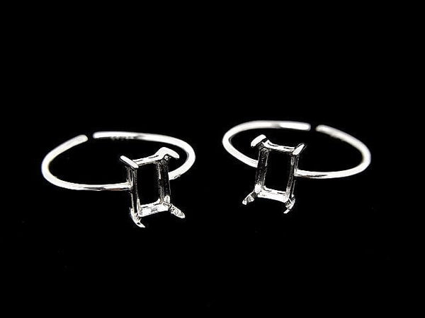 [Video]Silver925 Ring Frame (Prong Setting) Rectangle Faceted 6x4mm Rhodium Plated Free Size 1pc