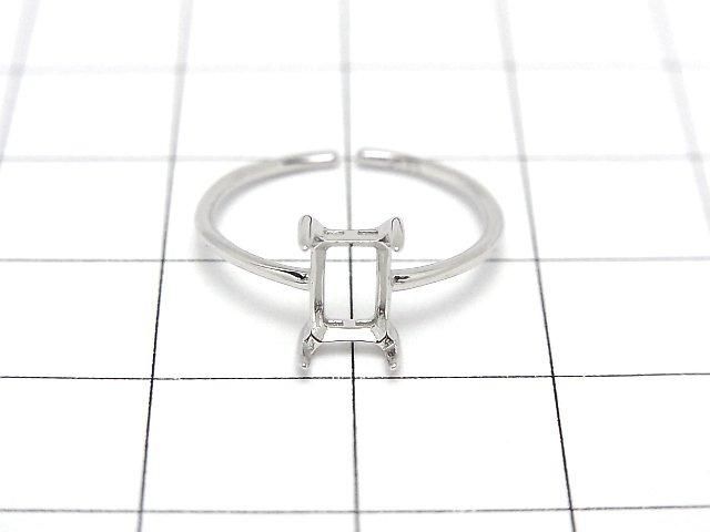 [Video] Silver925 Ring Frame (Prong Setting) Rectangle Faceted 6x4mm Rhodium Plated One Size Fits All 1pc