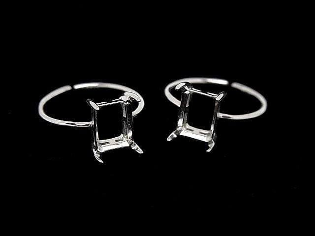 [Video] Silver925 Ring Frame (Prong Setting) Rectangle Faceted 8x6mm Rhodium Plated One Size Fits All 1pc