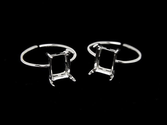 [Video]Silver925 Ring Frame (Prong Setting) Rectangle Faceted 8x6mm Rhodium Plated Free Size 1pc