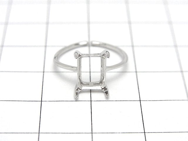 [Video]Silver925 Ring Frame (Prong Setting) Rectangle Faceted 8x6mm Rhodium Plated Free Size 1pc