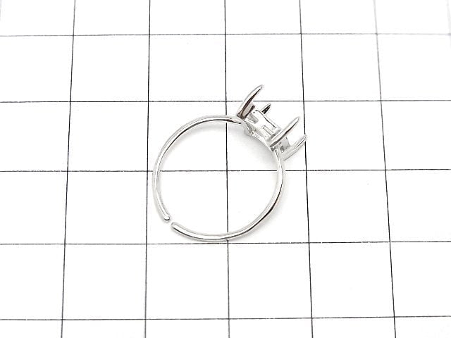 [Video]Silver925 Ring Frame (Prong Setting) Rectangle Faceted 8x6mm Rhodium Plated Free Size 1pc