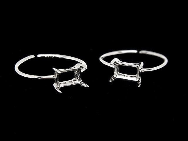 [Video] Silver925 Ring Frame (Prong Setting) Horizontal Rectangle Faceted 6x4mm Rhodium Plated One Size Fits All 1pc