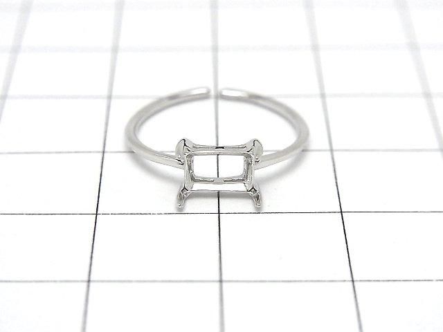 [Video] Silver925 Ring Frame (Prong Setting) Horizontal Rectangle Faceted 6x4mm Rhodium Plated One Size Fits All 1pc
