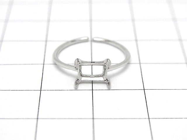 [Video]Silver925 Ring Frame (Prong Setting) Horizontal Rectangle Faceted 6x4mm Rhodium Plated Free Size 1pc