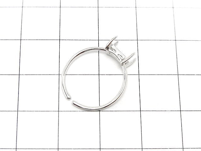 [Video]Silver925 Ring Frame (Prong Setting) Horizontal Rectangle Faceted 6x4mm Rhodium Plated Free Size 1pc