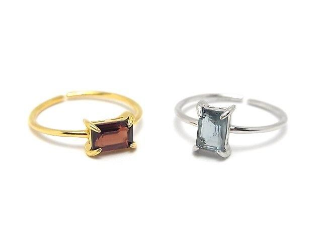 [Video] Silver925 Ring Frame (Prong Setting) Horizontal Rectangle Faceted 6x4mm Rhodium Plated One Size Fits All 1pc