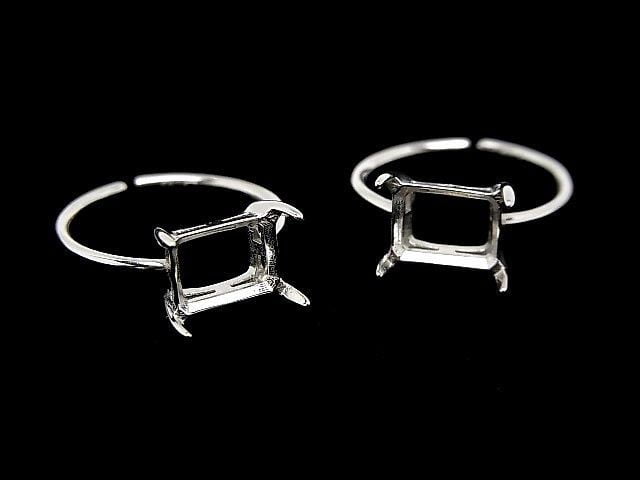 [Video] Silver925 Ring Frame (Prong Setting) Horizontal Rectangle Faceted 8x6mm Rhodium Plated One Size Fits All 1pc