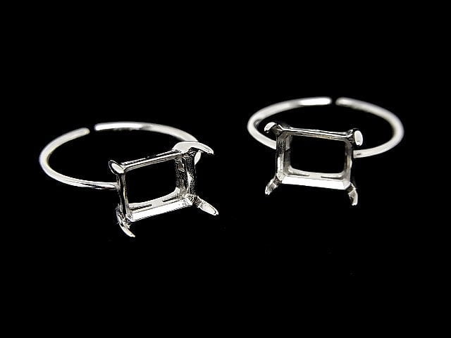 [Video]Silver925 Ring Frame (Prong Setting) Horizontal Rectangle Faceted 8x6mm Rhodium Plated Free Size 1pc