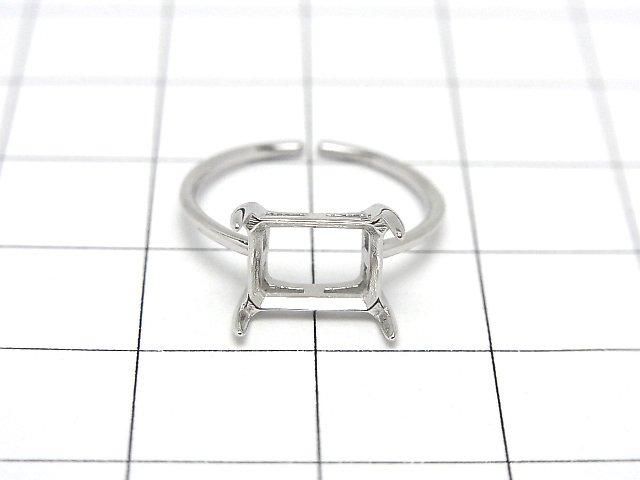 [Video] Silver925 Ring Frame (Prong Setting) Horizontal Rectangle Faceted 8x6mm Rhodium Plated One Size Fits All 1pc