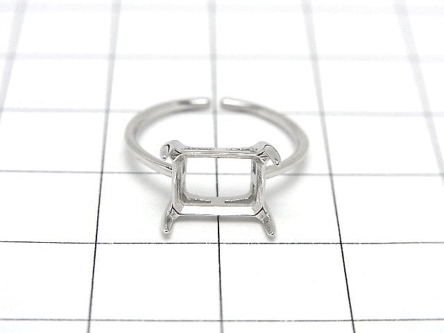 [Video]Silver925 Ring Frame (Prong Setting) Horizontal Rectangle Faceted 8x6mm Rhodium Plated Free Size 1pc