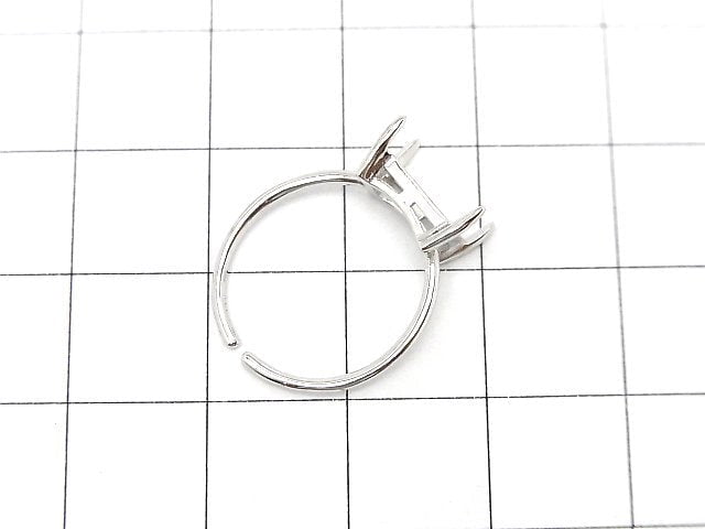 [Video]Silver925 Ring Frame (Prong Setting) Horizontal Rectangle Faceted 8x6mm Rhodium Plated Free Size 1pc