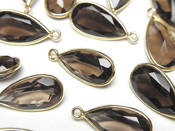 [Video]High Quality Smoky Quartz AAA Bezel Setting Pear shape Faceted 17x9mm 18KGP 1pc