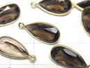 [Video]High Quality Smoky Quartz AAA Bezel Setting Pear shape Faceted 17x9mm 18KGP 1pc