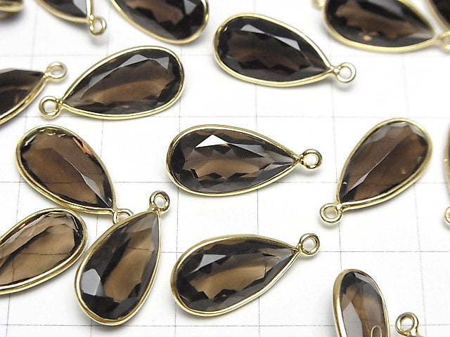 [Video]High Quality Smoky Quartz AAA Bezel Setting Pear shape Faceted 17x9mm 18KGP 1pc