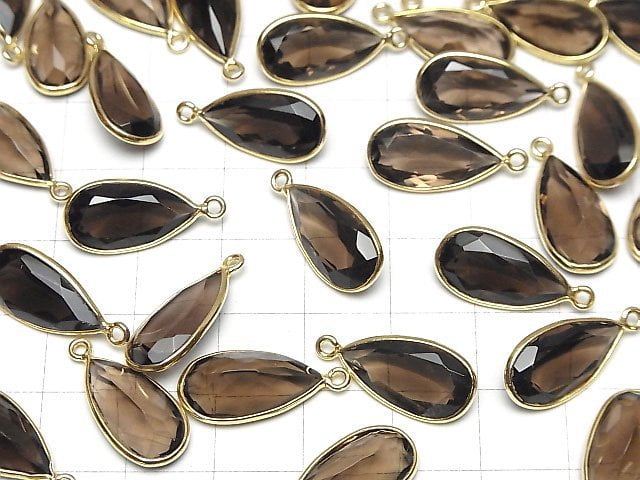 [Video]High Quality Smoky Quartz AAA Bezel Setting Pear shape Faceted 17x9mm 18KGP 1pc