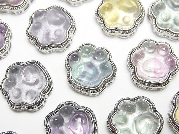 [Video] Multi-color Fluorite AAA- Bezel Setting Paw Motif Through Type Silver color 15mm 3pcs