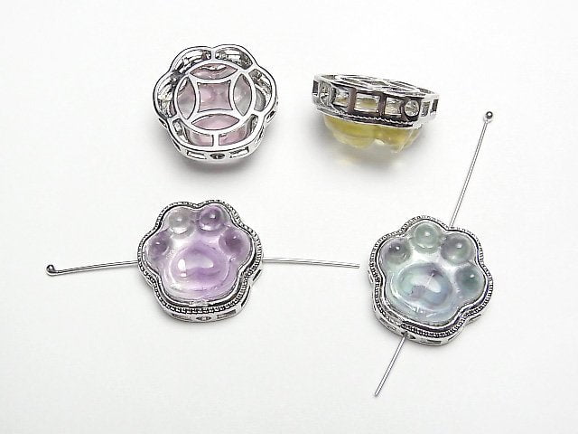 [Video] Multi-color Fluorite AAA- Bezel Setting Paw Motif Through Type Silver color 15mm 3pcs