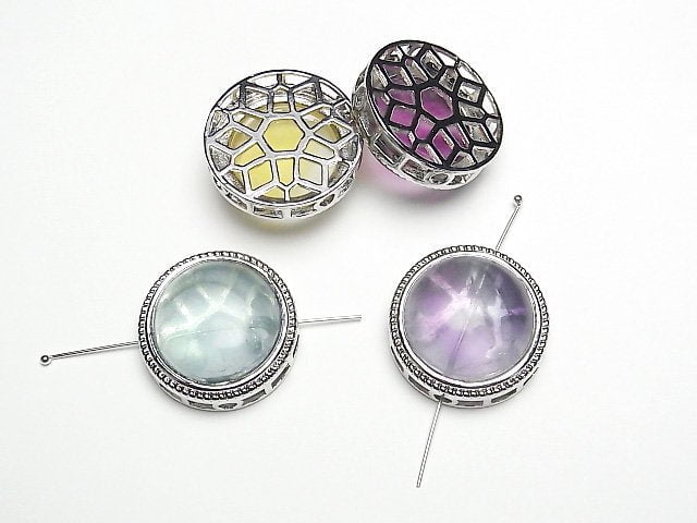 [Video] Multicolor Fluorite AAA- Bezel Setting Round Through Type 20x20mm 3pcs