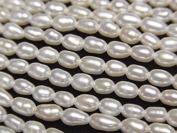 [Video] Fresh Water Pearl AA++ Rice 4.5x3x3mm White 1strand beads (aprx.14inch/34cm)