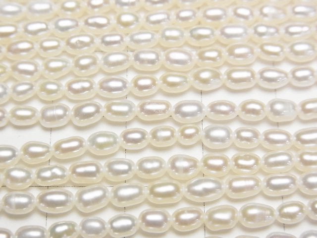 [Video] Fresh Water Pearl AA++ Rice 4.5x3x3mm White 1strand beads (aprx.14inch/34cm)