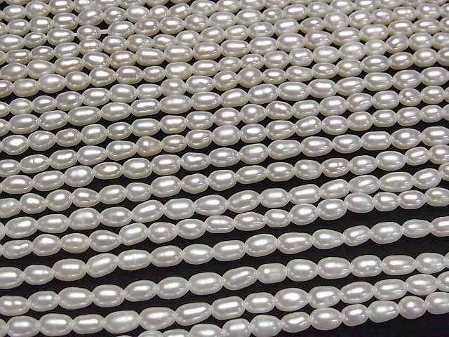 [Video] Fresh Water Pearl AA++ Rice 4.5x3x3mm White 1strand beads (aprx.14inch/34cm)