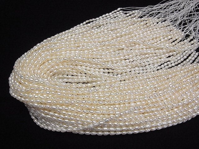 [Video] Fresh Water Pearl AA++ Rice 4.5x3x3mm White 1strand beads (aprx.14inch/34cm)