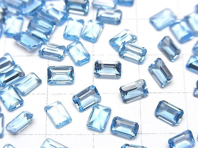 [Video]High Quality Swiss Blue Topaz AAA Loose stone Rectangle Faceted 6x4mm 3pcs