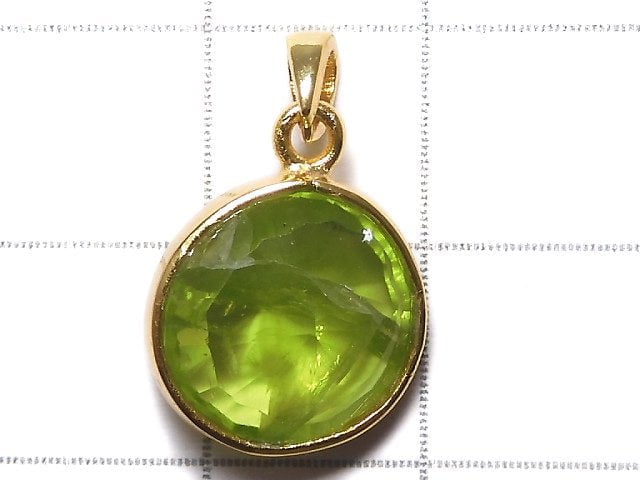 [Video][One of a kind] High Quality Peridot AAA- Faceted Pendant 18KGP NO.13