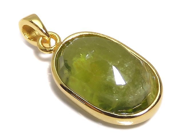 [Video][One of a kind] High Quality Peridot AAA- Faceted Pendant 18KGP NO.17