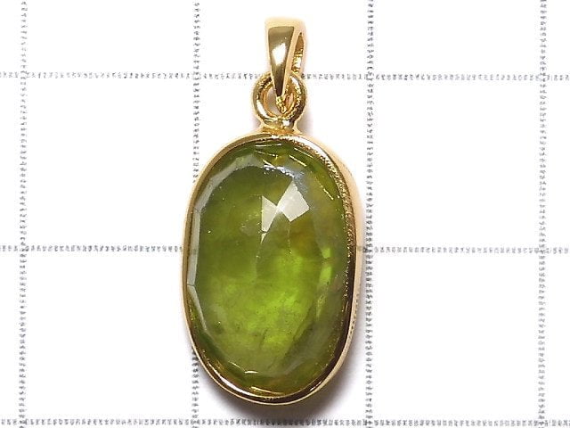 [Video][One of a kind] High Quality Peridot AAA- Faceted Pendant 18KGP NO.17