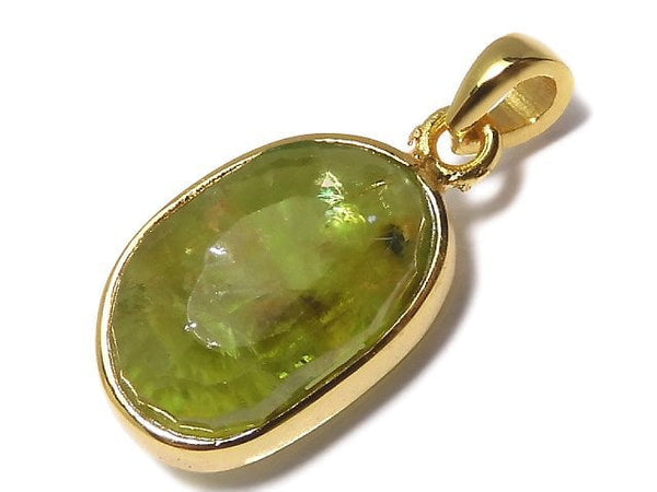 [Video][One of a kind] High Quality Peridot AAA- Faceted Pendant 18KGP NO.18