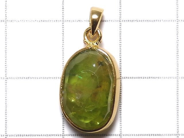 [Video][One of a kind] High Quality Peridot AAA- Faceted Pendant 18KGP NO.18