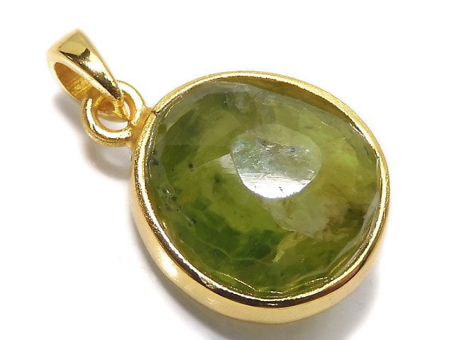 [Video][One of a kind] High Quality Peridot AAA- Faceted Pendant 18KGP NO.19