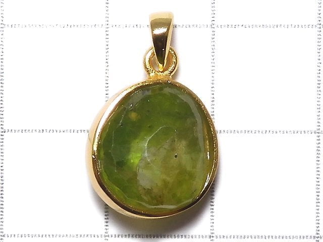 [Video][One of a kind] High Quality Peridot AAA- Faceted Pendant 18KGP NO.19