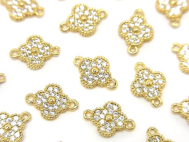 Metal parts Flower motif Joint parts 7x7x2mm Gold color (with CZ) 5pcs