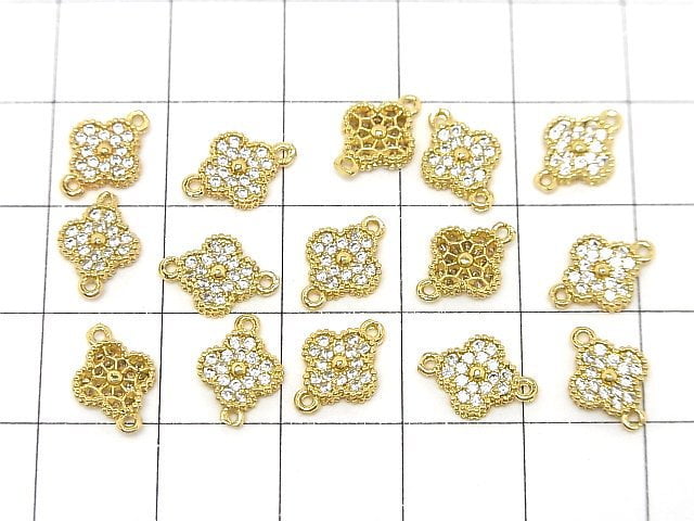 Metal parts Flower motif Joint parts 7x7x2mm Gold color (with CZ) 5pcs