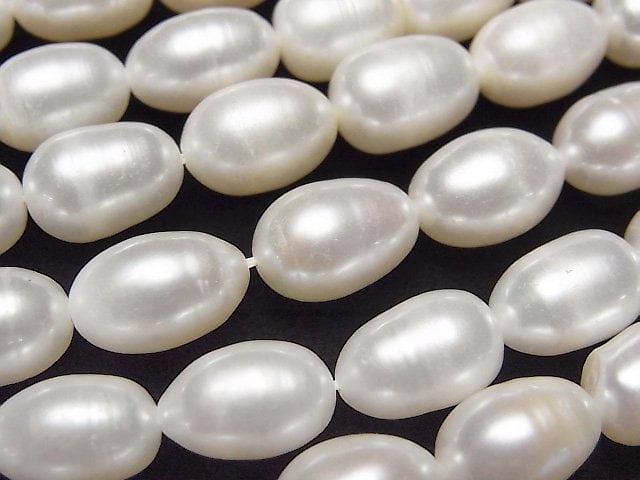 [Video] Fresh Water Pearl AA+ Rice 10-12x8x8mm White 1strand beads (aprx.15inch/36cm)