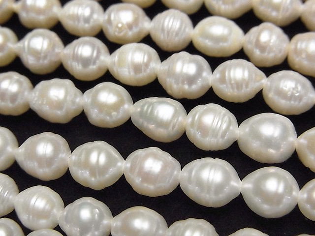 [Video] Fresh Water Pearl AA Wrinkle Natural Drop 7x6x6mm White 1strand beads (aprx.15inch/36cm)