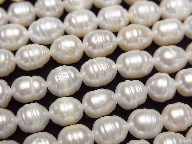 [Video] Fresh Water Pearl AA Wrinkle Rice 7x6x6mm White 1strand beads (aprx.15inch/36cm)