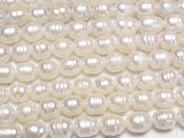 [Video] Fresh Water Pearl AA Wrinkle Rice 7x6x6mm White 1strand beads (aprx.15inch/36cm)