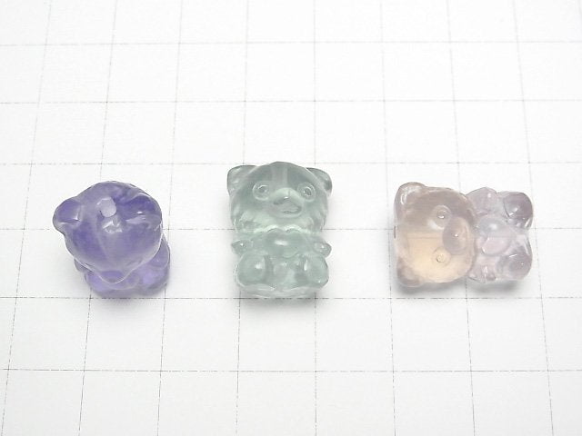 [Video] Multicolor Fluorite AAA- Bear motif 17.5x13.5x12.5mm [Drilled Hole] 3pcs