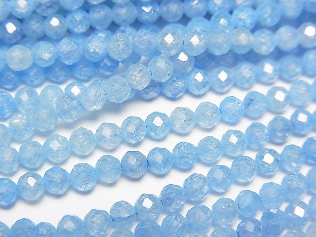 [Video]High Quality! Cubic Zirconia AAA Faceted Round 3mm [Light Blue] 1strand beads (aprx.15inch/36cm)