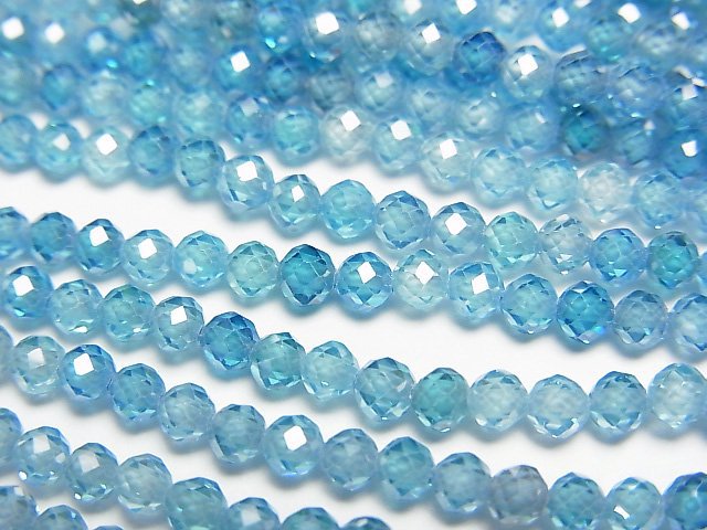 [Video]High Quality! Cubic Zirconia AAA Faceted Round 3mm [Indigo Blue] 1strand beads (aprx.15inch/36cm)