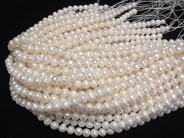 [Video] Fresh Water Pearl AA Wrinkle Potato 8-10mm White 1strand beads (aprx.13inch/33cm)