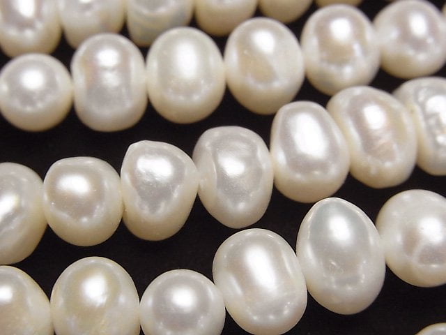 [Video] Fresh Water Pearl AA++ Potato-Rondelle 8-10mm White 1strand beads (aprx.15inch/38cm)