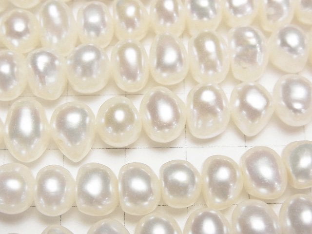 [Video] Fresh Water Pearl AA++ Potato-Rondelle 8-10mm White 1strand beads (aprx.15inch/38cm)