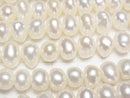 [Video] Fresh Water Pearl AA++ Potato-Rondelle 8-10mm White 1strand beads (aprx.15inch/38cm)