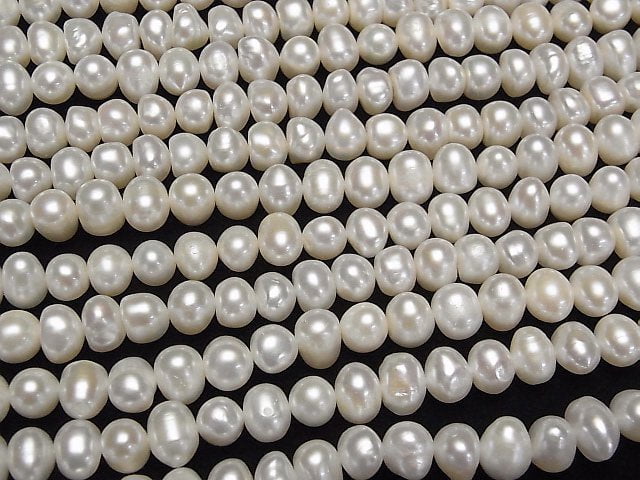 [Video] Fresh Water Pearl AA++ Potato-Rondelle 8-10mm White 1strand beads (aprx.15inch/38cm)