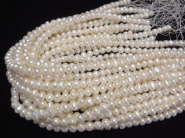 [Video] Fresh Water Pearl AA++ Potato-Rondelle 8-10mm White 1strand beads (aprx.15inch/38cm)